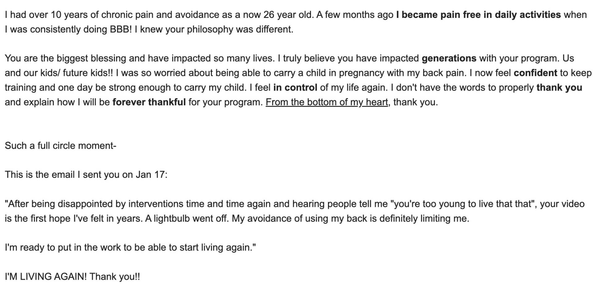 Testimonies Under 30 - Low Back Ability